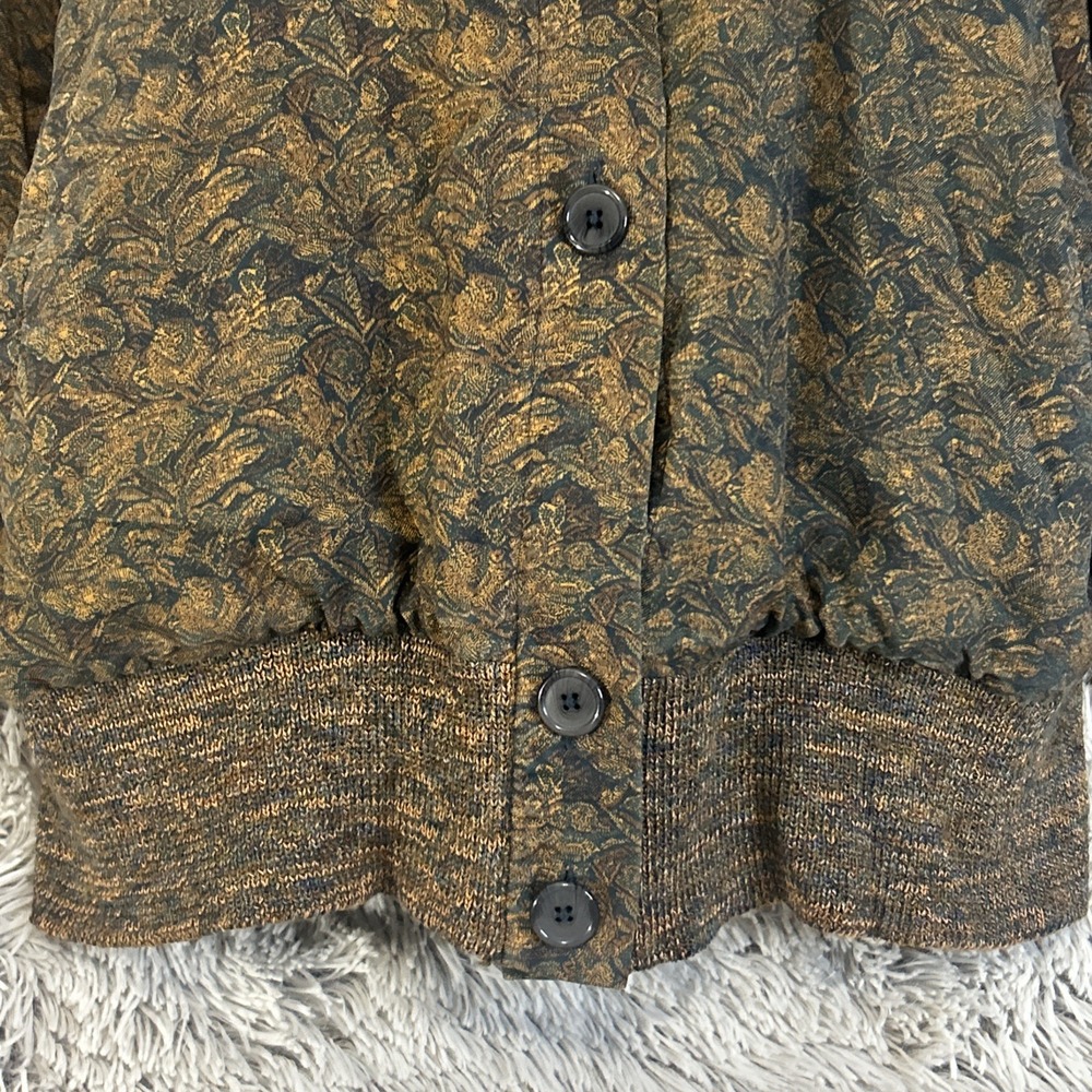 Vintage Linda Allard Ellen Tracy 90's Silk Brown Floral Bomber Jacket Neutral M - Picture 6 of 13